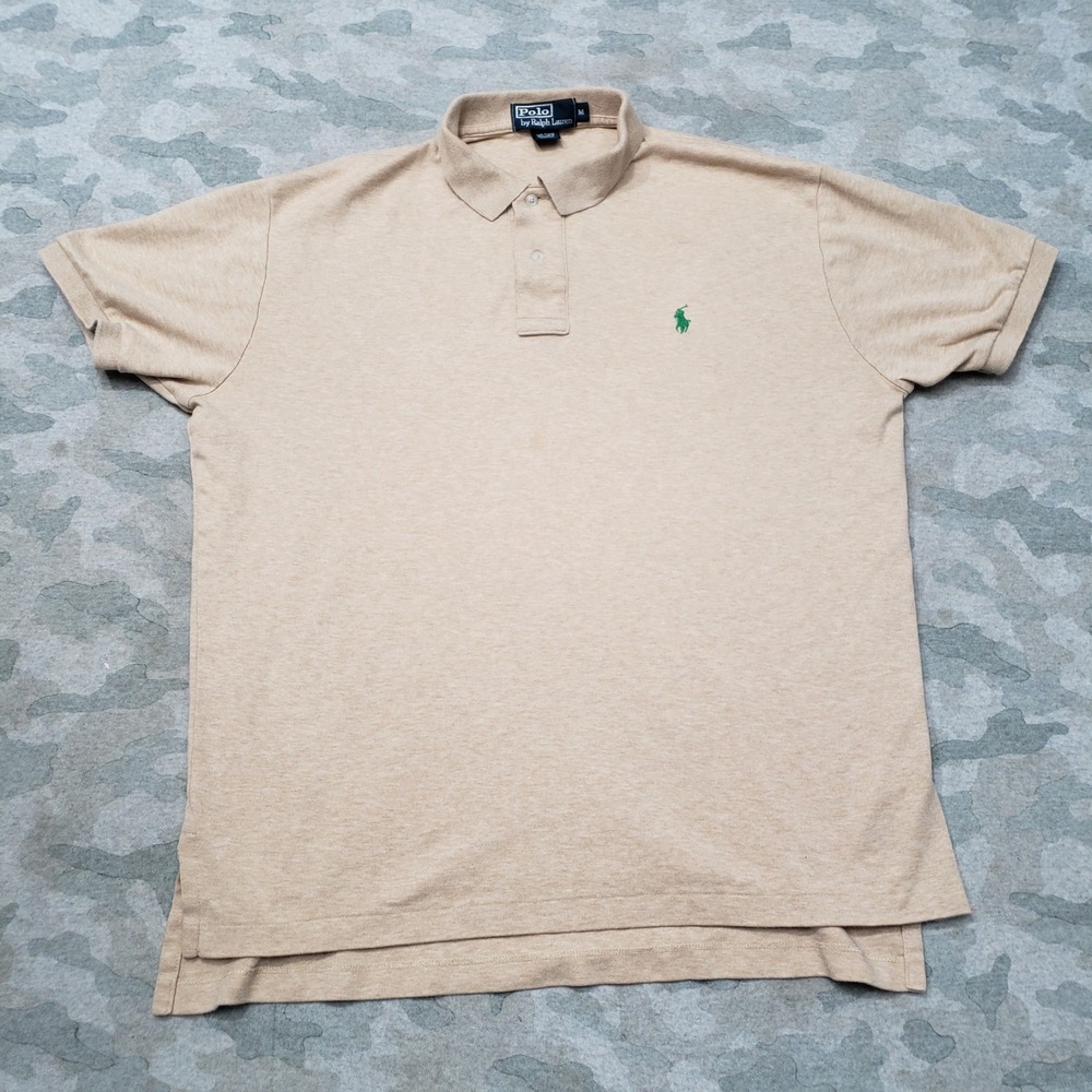 Polo Ralph Lauren Polo Shirt Mens Medium Tan Pony Logo Short Sleeve Preppy
